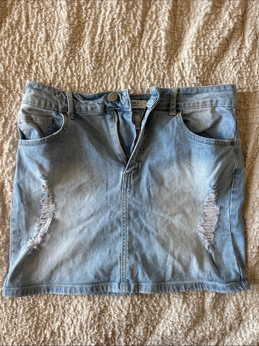 Forever 21 Light Blue Distressed Denim Mini Skirt